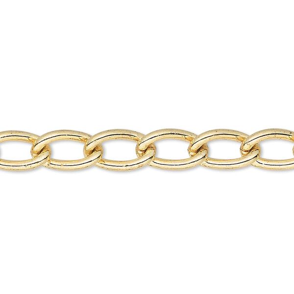 Chain, gold-plated steel, 6mm curb. Sold per pkg of 5 feet. image number 0