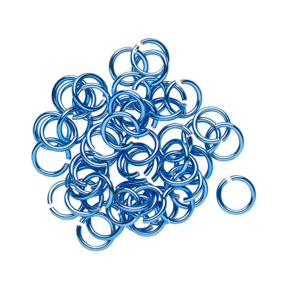 Jump ring, electro-coated brass, blue, 6mm round, 4.4mm inside diameter, 20 gauge. Sold per pkg of 50. image number 0
