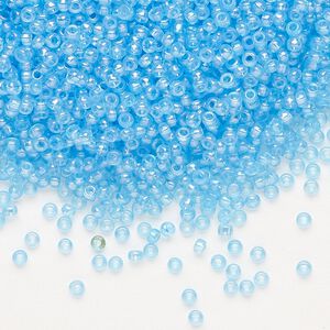 Seed bead, Preciosa Ornela Czech glass, pkg/50g, #11 rocaille, translucent solgel dyed rainbow turquoise blue, (41134).
