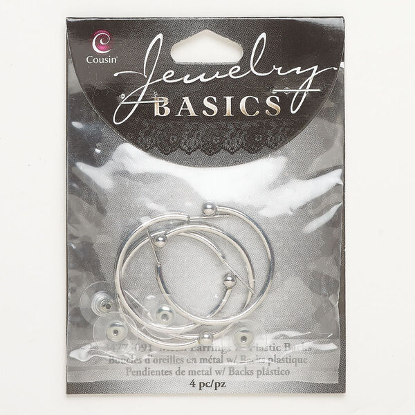 Hoop, steel, pkg/2 pairs, silver finish, 30mm hoop. image number 0
