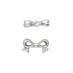 Bead, silver-plated pewter (tin-based alloy), 16x9mm bow, fits 8mm cube bead. Sold per pkg of 4.