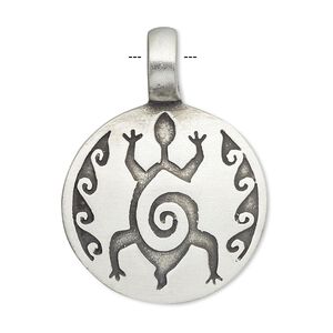 Pendant, antiqued pewter (tin-based alloy), 37x27mm domed round with turtle. Sold individually.