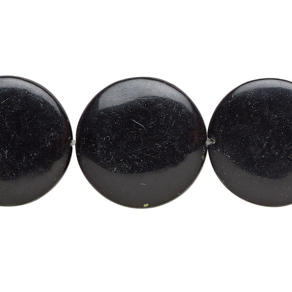 Mother-of-pearl shell 1pkg1, puffed flat round bead 15 inch black 19-20mm image number 0