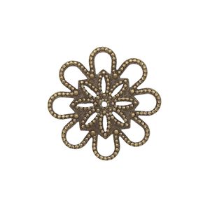 Component, antique gold-plated brass, 22mm single-sided round fancy flower with cutout design. Sold per pkg of 10.