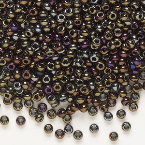 Seed bead, Preciosa Ornela, glass, opaque brown iris black, #8 rocaille. Sold per 500-gram pkg.