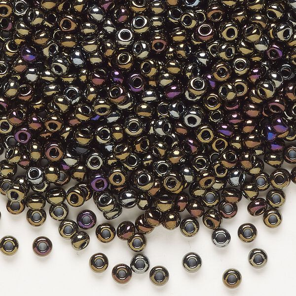 Seed bead, Preciosa Ornela, glass, opaque brown iris black, #8 rocaille. Sold per 500-gram pkg. image number 0