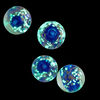 Bead, lampworked glass, clear / cobalt blue / glow-in-the-dark / gold, 14mm round. Sold per pkg of 4. image number 1