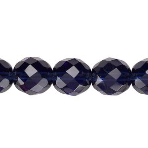 Bead, Czech fire-polished glass, pkg/15-1/2 to 16 inches, 12mm faceted round, transparent Montana blue, (30330).