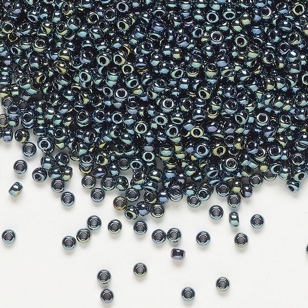 Seed bead, Miyuki, glass, pkg/25g, #11 rocaille, opaque iris gunmetal (RR-456). image number 0
