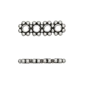 Spacer bead, sterling silver, 4-strand, 25x8x3mm beaded, fits up to 5.5mm bead. Sold per pkg of 2.