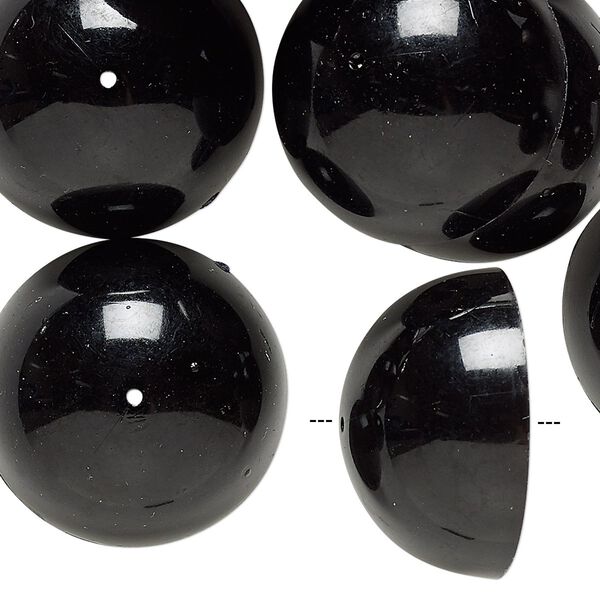 Bead cap, vintage German acrylic, black, 25mm round, fits 18mm bead. Sold per pkg of 12. image number 0