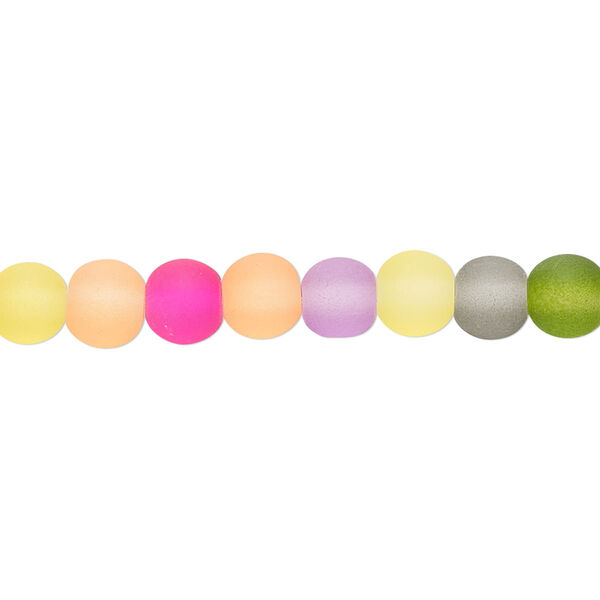 Bead, coated glass, translucent matte multicolored, 6mm round. Sold per 15-1/2 to 16-inch strand. image number 0