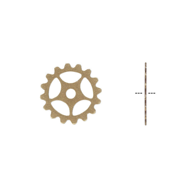 Component, antique brass-plated brass, 15.5mm round gear. Sold per pkg of 10. image number 0
