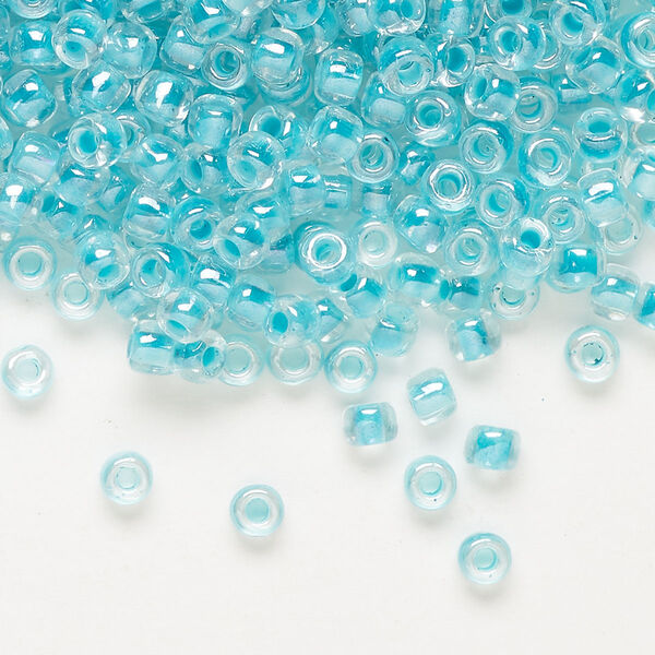 Glass Dyna-Mites™ seed bead 1pkg1, #6 round transparent inside dyed color sea green (245 6/0 RR) 40g image number 0