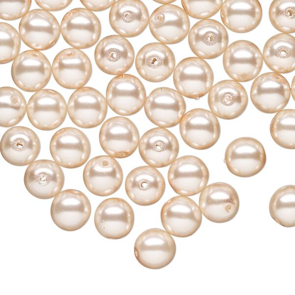 Bead druk Czech pearl-coated glass 60pk 6mm round, opaque soft pink image number 0