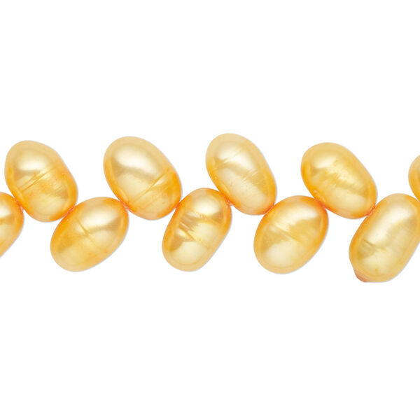 Pearl, cultured freshwater (dyed), carrot, 8x6mm-10x7mm herringbone-drilled rice with 0.4-0.6mm hole, C grade, Mohs hardness 2-1/2 to 4. Sold per 14-inch strand. image number 0