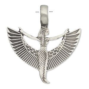 Pendant, antique pewter (tin-based alloy), 39x37mm winged Ma'at. Sold individually.