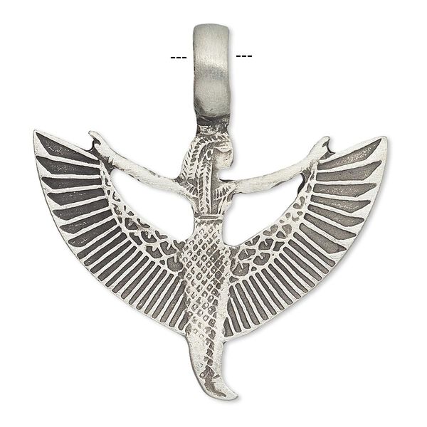 Pendant, antique pewter (tin-based alloy), 39x37mm winged Ma'at. Sold individually. image number 0