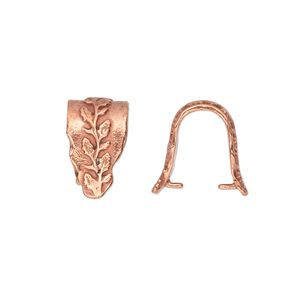 Bail, ice-pick, red bronze, 15x8mm fancy shield with leafy vine design, 12mm grip length. Sold individually.