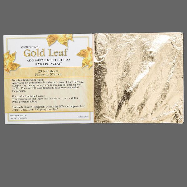 Gold leaf sheet, 88% copper/12% zinc, 5-1/2 x 5-1/2 inches. Sold per pkg of 25 sheets. image number 0