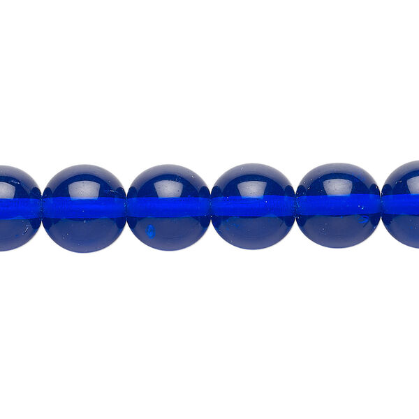 Bead, Czech glass druk, transparent cobalt, 10mm round. Sold per 15-1/2" to 16" strand. image number 0