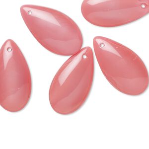 Drop, Preciosa, Czech pressed glass, opaque opaline tea rose, 21x11mm puffed teardrop. Sold per pkg of 6.