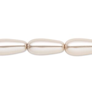 Bead, crystal pearl, beige, 15x7mm-18x8mm teardrop. Sold per 15-1/2" to 16" strand, approximately 20 beads.