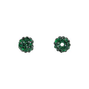 Bead, glass rhinestone / epoxy / resin, dark green, 8mm round. Sold individually.