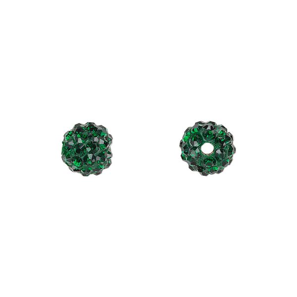 Bead, glass rhinestone / epoxy / resin, dark green, 8mm round. Sold individually. image number 0