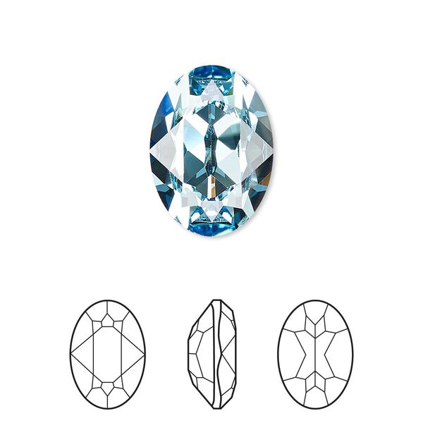 Fancy stone 6pk aquamarine foil back, Crystal Passions® 18x13mm oval 4120 image number 0