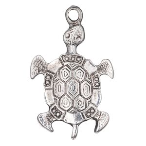 Focal, antique silver-plated "pewter" (zinc-based alloy), 39x28mm single-sided turtle. Sold per pkg of 4.