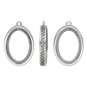 Drop, antiqued sterling silver, 20.5x15mm oval with 18x13mm oval setting and chevron design with open back. Sold individually.