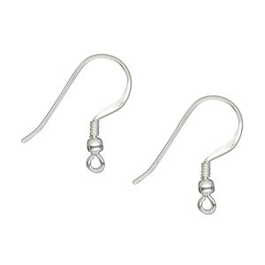 Ear wire, 5-micron premium silver-plated brass, 20mm fishhook with 2.5mm ball and 2.5mm coil with open loop, 21 gauge. Sold per pkg of 4 pairs.