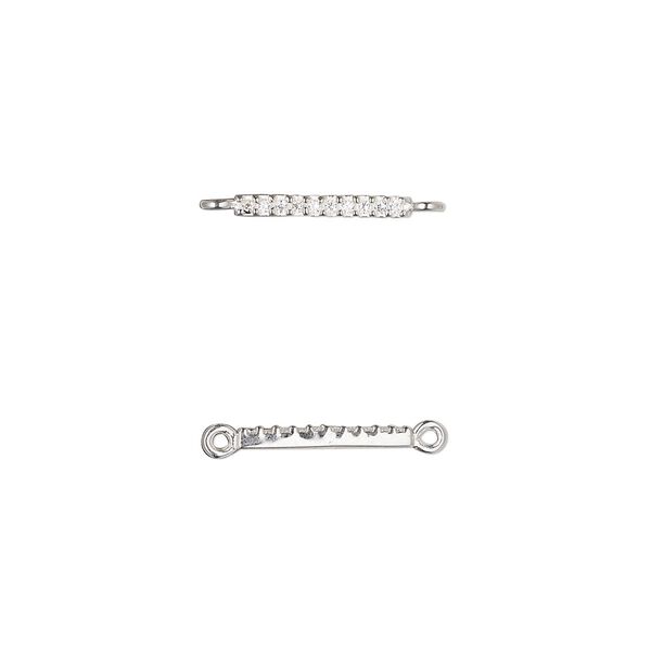 Link, sterling silver and cubic zirconia, clear, 11.5x1.5mm bar. Sold individually. image number 0