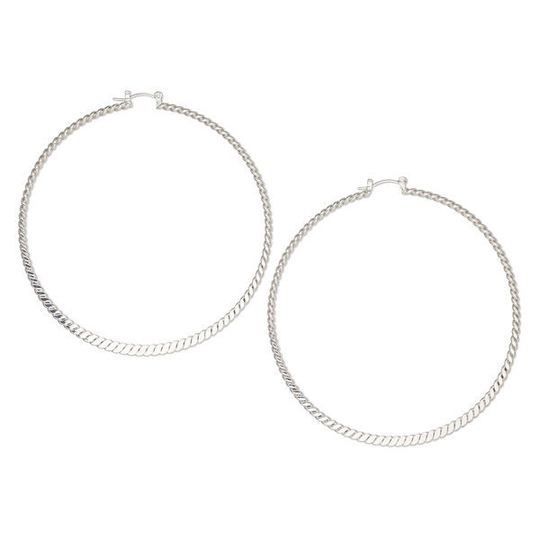 Earring, silver-finished steel, 3-inch twisted hoop with latch-back closure. Sold per pair. image number 0