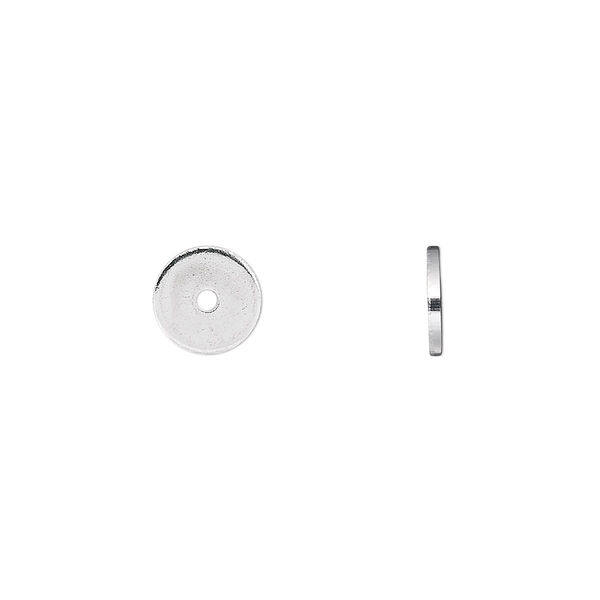 Bead, silver-finished steel, 8x1mm heishi. Sold per pkg of 100. image number 0