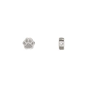 Bead, TierraCast®, antique silver-plated pewter (tin-based alloy), 6x5.5mm vertically-drilled dog paw. Sold per pkg 4.