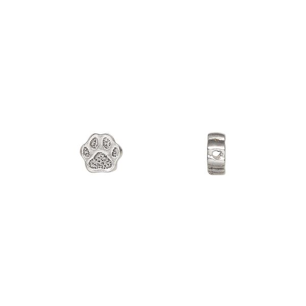 Bead, TierraCast®, antique silver-plated pewter (tin-based alloy), 6x5.5mm vertically-drilled dog paw. Sold per pkg 4. image number 0