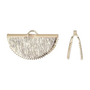 Ribbon crimp end, gold-finished brass, 25x12mm brushed fan. Sold per pkg of 10.