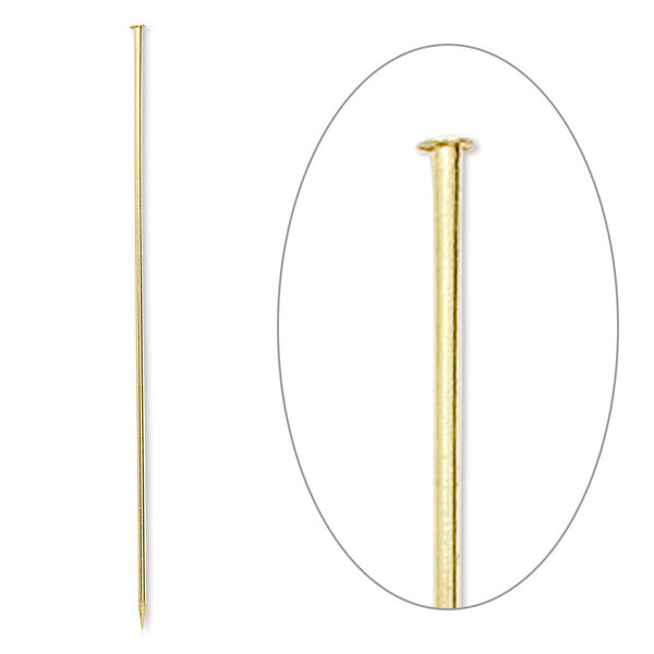 Stick pin, gold-finished brass, 3 inches, 18 gauge. Sold per pkg of 10. image number 0