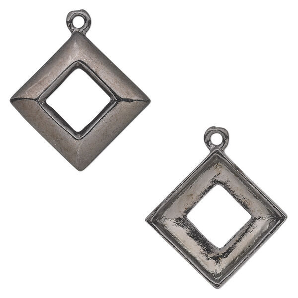 Drop, Almost Instant Jewelry®, gunmetal-plated pewter (tin-based alloy), 22mm open diamond with 14mm glue-in square ring setting. Sold individually. image number 0
