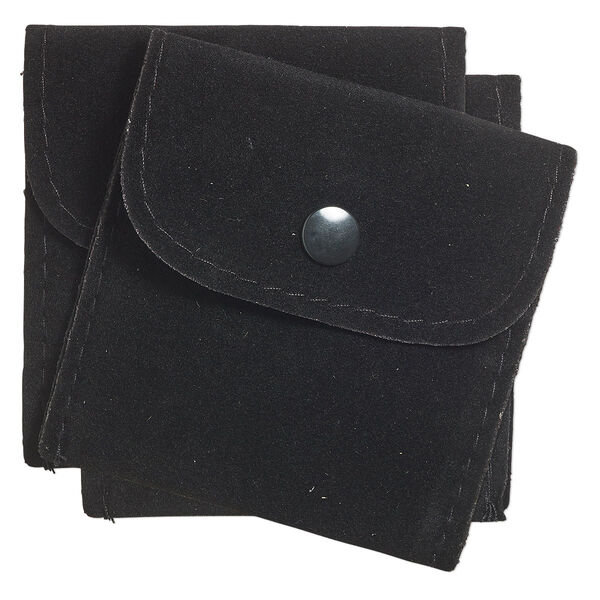 Pouch, velveteen and plastic, black, 3-inch square with snap closure. Sold per pkg of 2. image number 0