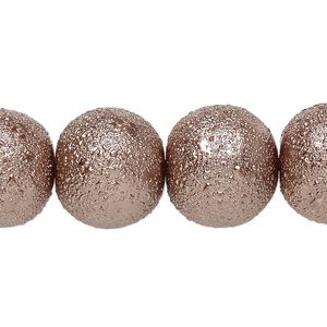 Bead, glass, opaque brown, 16mm textured round. Sold per 15-1/2" to 16" strand.