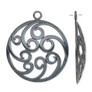 Focal, JBB Findings, gunmetal-plated brass, 34mm single-sided domed flat round with swirl design. Sold individually.