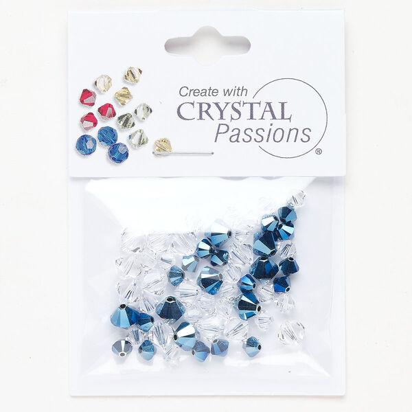 Crystal 1pkg50 Crystal Passions® bicone bead crystal clear / metallic blue 4mm / 6mm 5328 image number 0