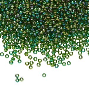 Seed bead, Preciosa Ornela Czech glass, pkg/50g, #11 rocaille, translucent rainbow green, (51120).