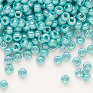 Seed bead, Miyuki, glass, pkg/25g, #6 rocaille, opaque rainbow sea opal, (RR-485).