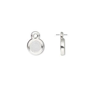 Drop, silver-finished brass, 8mm single-sided round with 6mm round setting. Sold per pkg of 10.