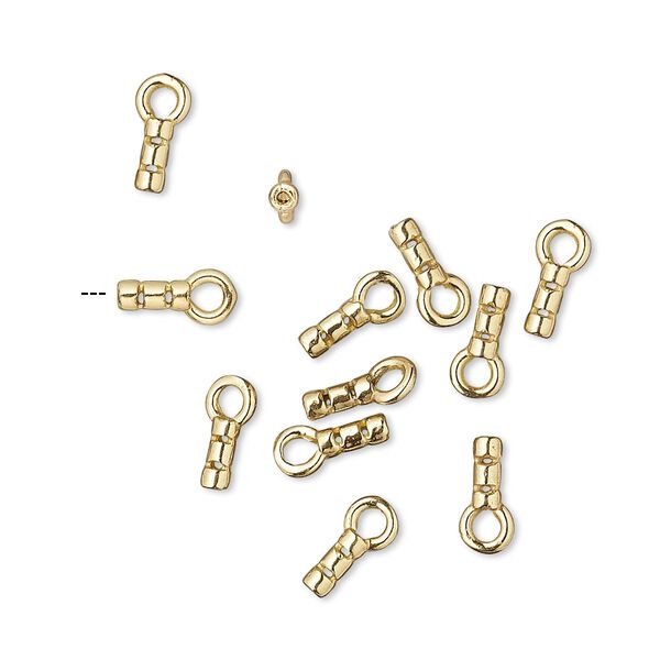 Crimp end, JBB Findings, brass, 5x2mm tube with loop, 0.6mm inside diameter. Sold per pkg of 10. image number 0