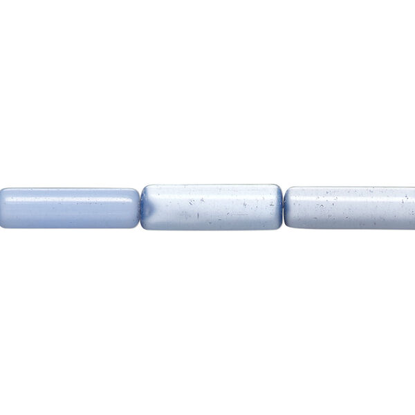 Bead, cat's eye glass (fiber optic glass), pale blue, 15x4mm-19x6mm round tube. Sold per 14-inch strand, approximately 25 beads. image number 0